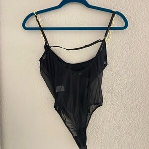 Black Sheer Bodysuit with Gold Accents